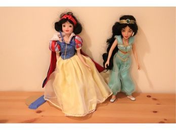 Disney Porcelain Dolls Jasmine & Snow White 12 Inches Tall
