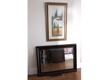 Large Wall Mirror With A Beveled Edge Includes A Print Of Homestead In A Matted Frame