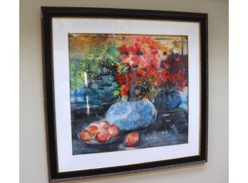 Large Chinese Watercolor Signed By Artist In A Quality Matted Frame 48 Inches X 46 Inches