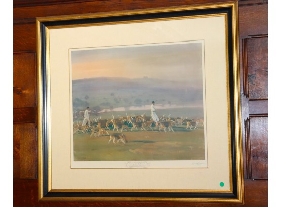 Vintage Signed Print Of Belvoir Hounds Exercising In The Park