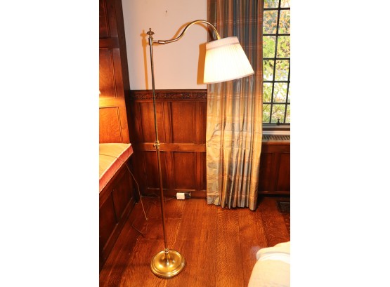 Elegant Brass Floor Lamp With Swan Neck Top And Custom Linen Shade