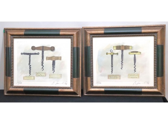 Two Signed And Numbered Engravings Of Bottle Openers And Corks Of French Wines