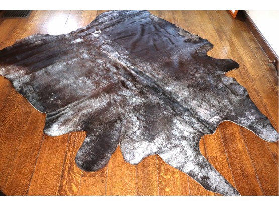 Interesting Cowhide Rug Professionally Dyed To Have Silver Background & Shades Of Black & Brown
