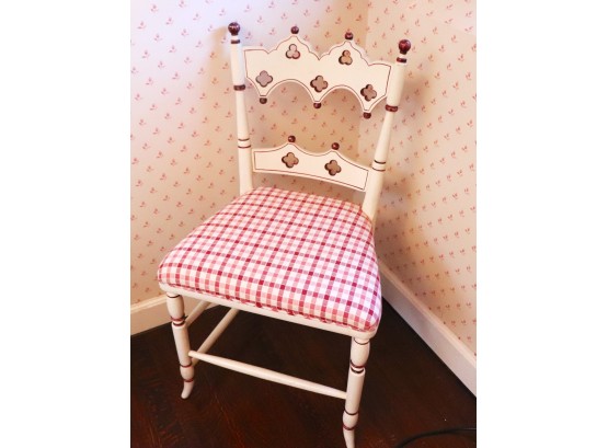 Painted Gothic Chair By Hickory Chair With Upholstered Checkered Fabric
