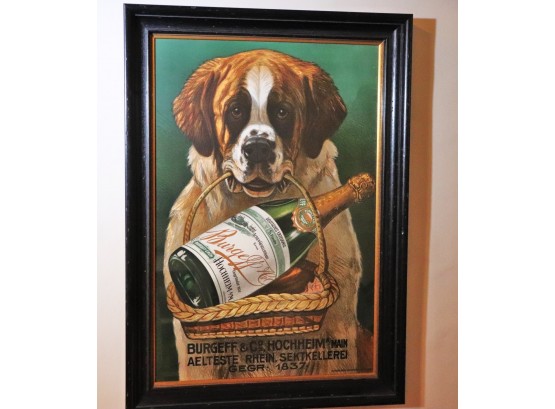 Vintage Poster For German Champagne Burgeff & Co. Hochheim Featuring A St. Bernard
