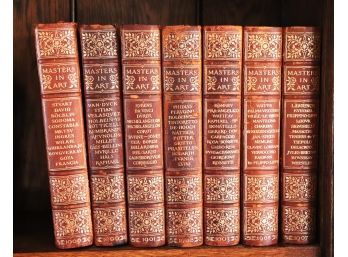 Seven Antique Book Volumes Of Masters In Art With Many Illustrated Monographs By Bates & Guild Co.19001907