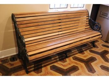Wonderful Long Indoor/ Outdoor Wooden Park Bench With Wrought Iron Scrolled Arms