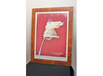 Amazing Burl Wood Framed Poster Of Pasta Wound On A Fork Signed Razzia