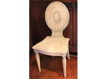 Unique English Hall Chair In A Light Painted Finish With Elegant Carved Back And Interesting Seat