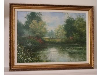 Original Landscape Painting Signed F. Oruaghi. Nicely Matted & In Gold Frame