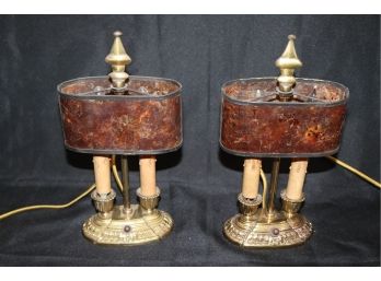 Pair Of Stylish & Attractive Small Table Lamps With Natural Mica Shades