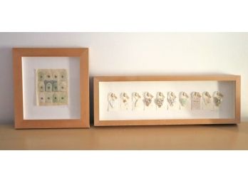Two Unusual Framed Creative Artwork, Mixed Media Featuring Paper Tags And Nature Themed Design