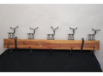 Nice Wooden Wall Coat Hanger With Cast Metal Reindeer