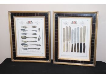 Two Beautifully Framed Print Ads Of Cutlery, & Spoons & Forks
