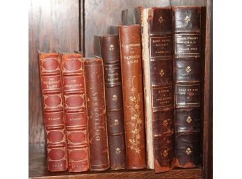 7 Antique Leather-bound Books Includes Mark Twains Works, E.V. Lucas, Dictionary And More