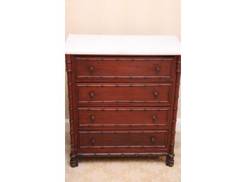Diminutive Antique Wood Dresser With Marble Top In Faux Bamboo Style