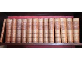 Antique Leather-bound Incomplete Set Of Encyclopedia Britannica Comprised Of 14 Volumes With Index Ca.1885