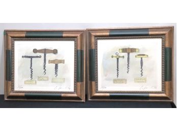 Two Signed And Numbered Engravings Of Bottle Openers And Corks Of French Wines