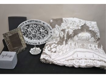 Fabulous Hand Made Tablecloth Featuring The Taj Mahal & Michael Aram Frame