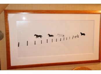 Photograph Of Wild Horses In The Snow And Beautiful Burl Wood Frame