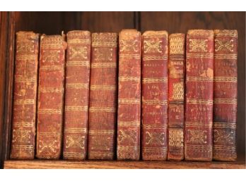 Set Of 9 Antique Miniature Books Ca. 1779 In Red Leather With Gold Trim & Gold Edged