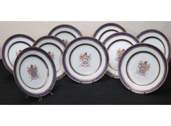 Set Of 9 Antique Chinese Export Armorial Plates  Hand Painted