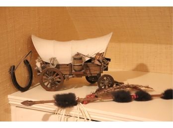 Native American Assortment Includes Realistic Covered Wagon With Barrels And Pulley