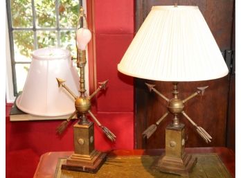 Pair Of Unique Brass Table Lamps In The Directoire Style, Electrified & In Working Condition