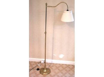 Adjustable Brass Floor Lamp With Swan Neck And Custom-Made Shade