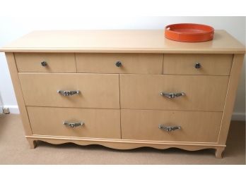 Light Wood Art Deco Style Dresser With Chic Silvered Handles & Leather Tray By Lappas