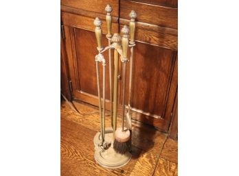 Set Of Very Nice Antique Brass Fireplace Tools With Acorn Tip Finials