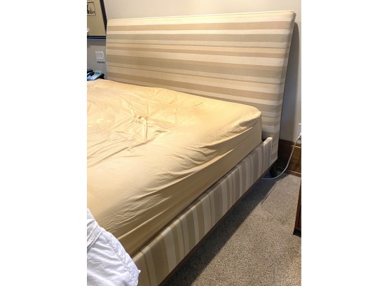 Custom Upholstery King Size Bed Frame With Nice Neutral Colors -  No Mattress Or Bedding Included