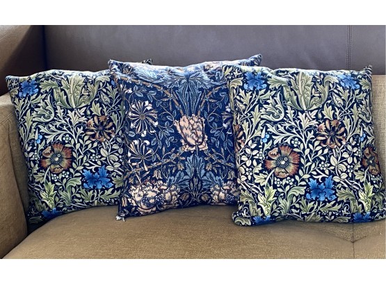 Set Of 3 William Morris Floral Style Accent Pillows With Zipper