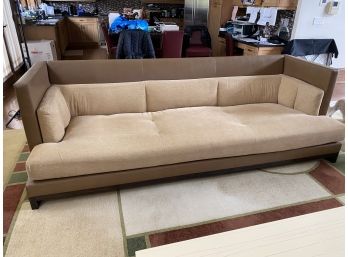 Troscan Furniture Collection Chicago Custom Leather & Chenille Contemporary Style Sofa On Wood Base