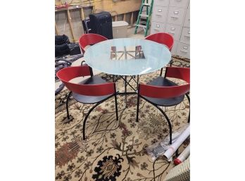 Contemporary Fun Glass Table With Metal Base And 4 Chairs 43' X 3/8' Glass