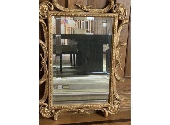Beautiful Ornate Gilded Wood Wall Mirror With Beveled Edge & Plume Detail By FB Decorative Arts Inc