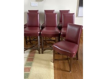 Set Of 6 Maroon Colored Counter Stools Vegan Leather , Includes One Small Desk Chair