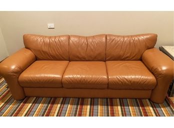 Stylish Custom Leather Sofa With Mercedes Brand Style Leather Upholstery & Unique Rolled Arms