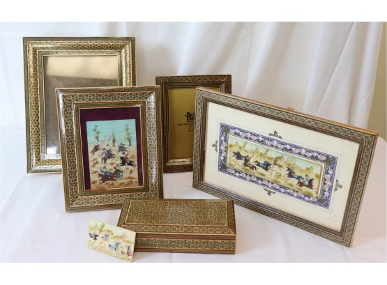 Lot Of Persian Wood Frames And Miniature Art From Iran