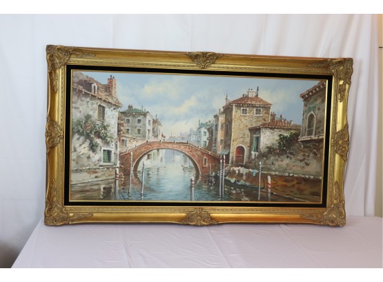 Large Gold Framed Oil ' Canals Of Venice ' Signed S. Dohanes