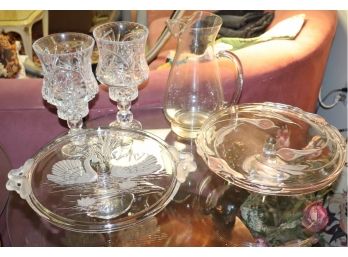 2 Crystal Cake Trays With Candle Candle Holders