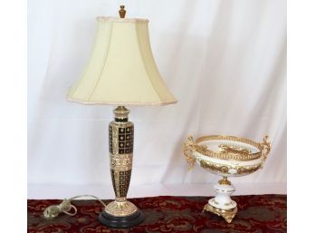 Hand Painted Porcelain Lamp With Gold Leaf