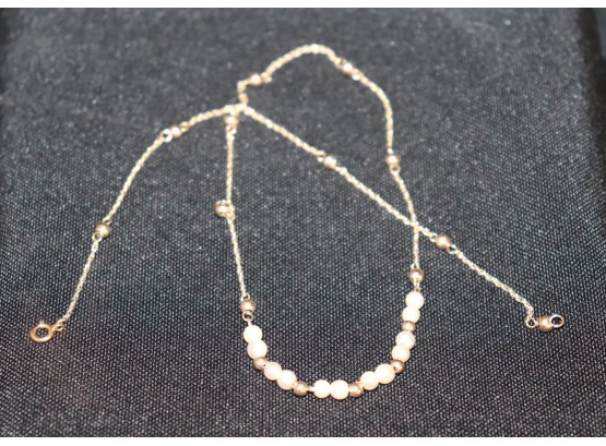 14K YG Beaded Necklace With Gold And Seed Pearl Beads
