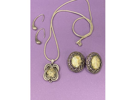 Ancient Roman Glass Pendant And Earrings With Sterling Silver Necklace  With Tiffany & Co Sterling Earrings