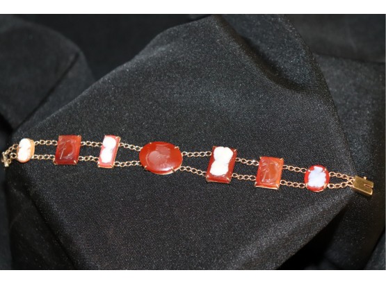 Vintage 14k YG Carved Carnelion Bracelet With Cameos