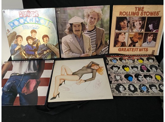 6 Rock N Roll Lps Includes The Beatles, Simon & Garfunkel, Rolling Stones, Bruce Springsteen, The Cars