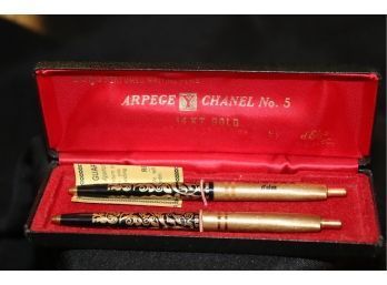 Arpege Y Chanel No 5 14 Kt Gold Filigree Plated Pen Set Exclusive Design By D Elya