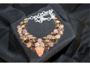 Pretty Stone Necklace Polished Rough-Cut Quartz & Polished Stone Accent