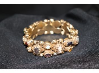 Fabulous 60s Style 14K YG Bracelet With Semi-Precious Stones: Cameos, Opalescent, Citrine, Tiger Eye, Jade