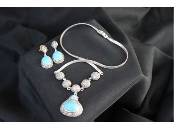 Gorgeous Marcasite And Turquoise Style Necklace, Earrings Not Included